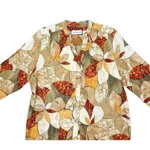 Alfred Dunner Women Shirt Top Sz 18 Button Front Tropical Tan Rust Gold Threads